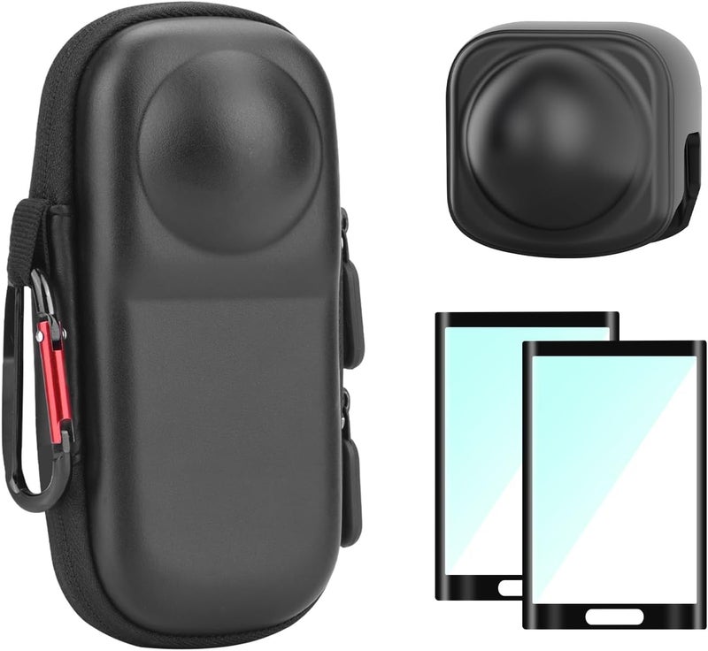 BRDRC Insta 360 X5 Case Bag + Silicone Lens Cap + 2 Pack Screen Protector Accessories Kit Carrying Case with Wrist Strap and Carabiner for Insta360 X5 X4 Protective Bundle - Image 1